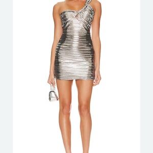 Astr Metallic One-Shoulder Mini Dress